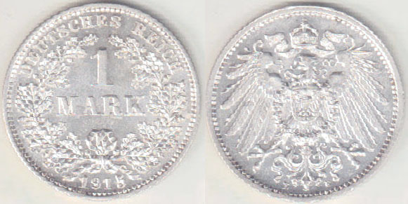 1915 E Germany silver 1 Mark (Unc) A004512 - Click Image to Close